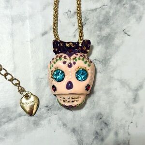 Betsy Johnson Sugar Skull Gold Tone Rhinestone Necklace